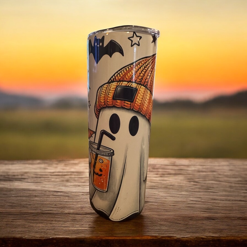 Fall Ghost Aluminum Tumbler 20oz with lid and straw